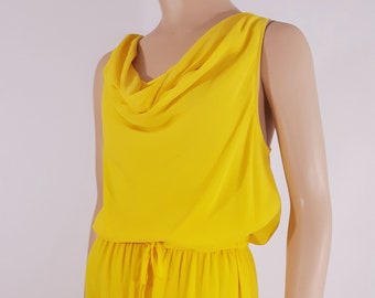 Yellow Maxi Dress Gown Women's Sunshine Yellow Semi Sheer at Bottom Striped Sleeveless Drawstring Waist Like New by CATHERINE ANDRINO Size 6