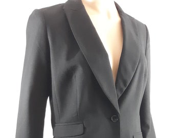 Women's Black Blazer Jacket Designer Classic Business Front Buttons Shoulder Pads Fully Lined Excellent Condition by BANANA REBUPLIC Size 8