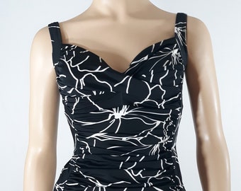 Vintage One Piece Swimsuit, 80s Floral Abstract Bombshell, Size 12