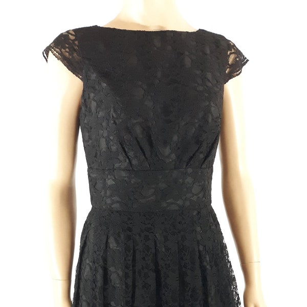 Black Lace Dress Women's Brocade Capped Sleeve Fitted Evening Party Cocktail Excellent Like New Condition by JONESWEAR DRESS Size 4