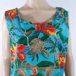 Women's Hawaiian Shirt 80'S Handmade 100% Cotton Blue Floral Sleeveless ...