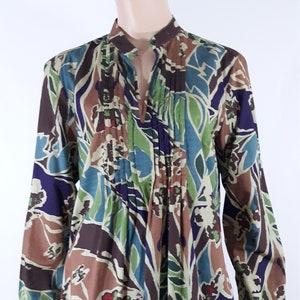 Women's Top Shirt Long Sleeve 100% Cotton Wild Abstract Floral Browns Blue Green Excellent Like New Condition Vintage by SPENSE Size L