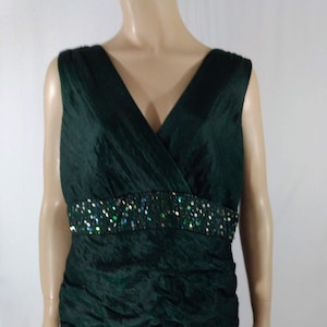 Semi Formal Dress Women&#39;s Sleeveless V Neck Crossover Front Black Electric Green Taffeta Bubble Skirt Like New Vintage by M RICHARDS Size 14
