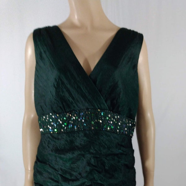 Semi Formal Dress Women's Sleeveless V Neck Crossover Front Black Electric Green Taffeta Bubble Skirt Like New Vintage by M RICHARDS Size 14