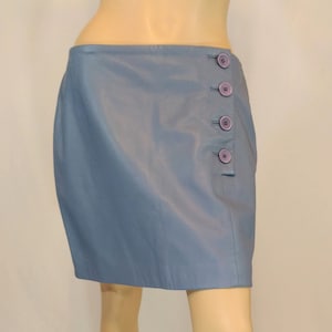 Leather Skirt Pastel Women&#39;s Periwinkle Blue Lavender Skirt Lined Buttons Gorgeous Excellent Condition Vintage by MARGARET GODFREY Size 12p