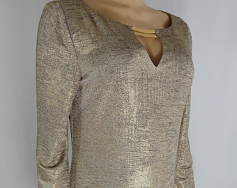 Vintage Metallic Gold Designer Dress, Vince Camuto Size 12