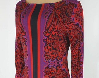 Dress Red Black Geo Floral 3/4 Sleeve, Style & Co Size M