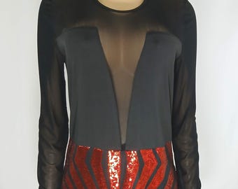 Sexy Cocktail Dress, Red Sequin Geo Skirt, Size XL