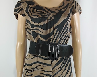 Vintage Zebra Tiger Print Satin Dress, H&M Size 12
