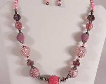 Pink Freshwater Pearl Necklace and Earrings Set, Vintage Inspired Jewelry