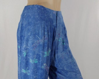 Women's Dragonfly Pants Boho Beach Harem Summer Blues Lavenders 100% Rayon Drapey NEW Condition Vintage by DRAGONFLY DESIGNS Size L