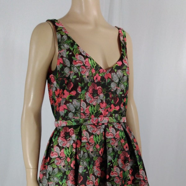 ALEEN SCHWARTZ Dress Women's Black Red Floral Metallic Satiny Sleeveless Lux Cocktail Formal Like New Condition Vintage by ABS Size 10