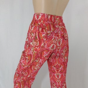 TOMMY HILFIGER Pants Women&#39;s Pants Wild Paisley Red Orange White Cargo Pockets 100% Woven Cotton Excellent Condition Vintage by TH Size 12