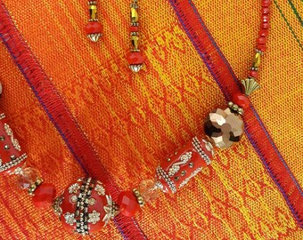 Red Beaded Jewelry Set, Vintage Inspired Necklace Earrings