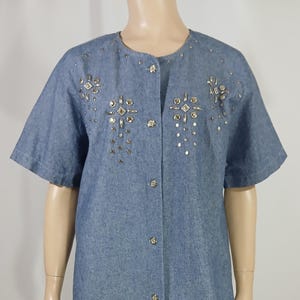 Vintage 80s Denim Shirt, Silver Studs, Made in USA