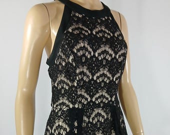Vintage Black Lace Dress, Sleeveless Brocade Razor Back, Size L