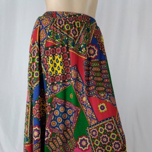 80&#39;s Colorful Skirt Women&#39;s Long Skirt Geo Abstract Elastic Waist Flowy 50% Cotton Like New Condition Vintage by LIMITED Edition USA Size 2