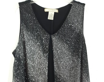 Women's Sleeveless Top Disco Black Metallic Silver Special Cut Open Front A-Line Sparkly Like New Condition Vintage by ATELIER29 Size M