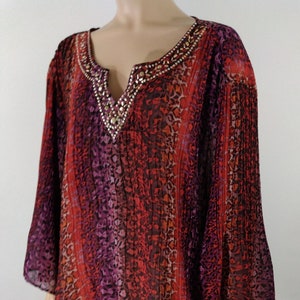 Plus Size Top Women&#39;s Shirt 3/4 Sleeve Deep Orange Abstract Animal Print Unique Gorgeous Excellent Like New Condition by CATHERINE&#39;S Size 3X