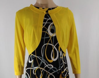 Women's Dress Sweater Black Sleeveless Shirt Dress w Yellow Bolero Sweater Excellent Like New Condition Vintage by IN Studio Size 12p