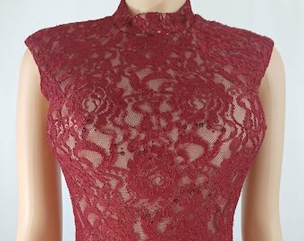 90's Red Lace Gown, Mermaid, Size S