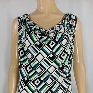 Women&#39;s Top Calvin Klein Sleeveless Black Blue Green White Geo Abstract Print Cowl Neckline Cool Lux Like New Condition Vintage by CK Size L