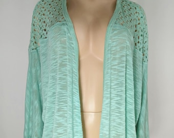 Cover-up Pastel Green Semi Sheer 3/4 Sleeve Open Front Size XL
