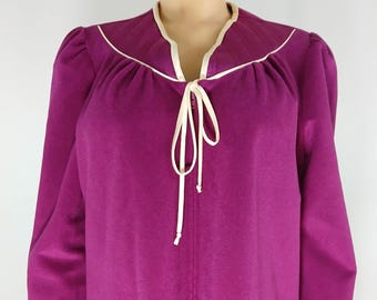 Velour Robe Night Gown 80s 90s Pink Zippered Front size M