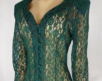 80's Lace Dress Semi Sheer Lace Up Bodice Size 7/8