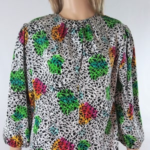Colorful Top 80's Woman's Blouse 3/4 Sleeve Pullover Wild Black White w Rainbow Polka Dots Excellent Condition Vintage by NOTATIONS Size 8
