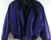 90 39 s Women 39 s Ski Jacket Designer Purple Black Irridescent Quilted Posh Lux Satin Trim Snow Bomber Parka Coat by SKEA PARIS Vail Size 10
