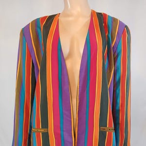 Lilli Ann Vintage Blazer, Colorful Striped 80s Jacket, Size 1X