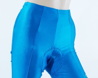 Vintage Padded Spandex Bike Shorts: 80s Blue Disco Leggings, Men's Size S