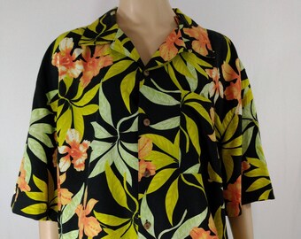 Vintage PUSSER'S Hawaiian Shirt: Silk Cotton Floral, Bamboo Buttons, Size L