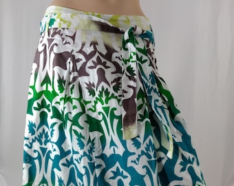 Vintage Boho Cotton Skirt, Colorful Abstract Print, Petite Size 12