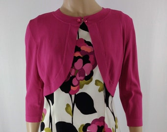 Vintage Floral Shift Dress with Bolero Sweater Set, Size 12P