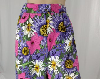 80's Women's Shorts Purple Pink Floral High Waist Pleats Resort Like New Condition Vintage by PYKETTES Size 14