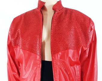 Vintage 80s Red Leather Jacket: Textured, Michael Jackson Style, Size M