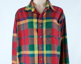 Men's Plaid Shirt 90's Long Sleeve Classic Red Plaid Cotton Blend Like New Condition Excellent Vintage by SEARS & ROEBUCK Size XL