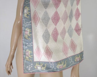 Vintage Jim Thompson Scarf: Large Pastel Elephant Print, 32" Square