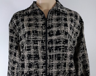 Vintage 80s Adolfo Bomber Jacket: Geometric Abstract Print, Size L