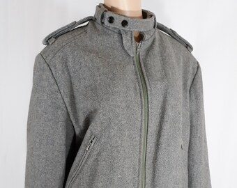 Vintage Ohrbach's Wool Jacket, Unisex Grey Cadet Collar, Size M