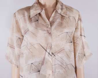 Vintage 80s Geometric Art Shirt, Beige Abstract Graphic, Size 3X