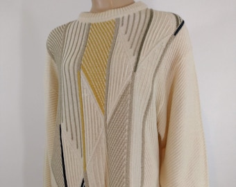Vintage 80s Italian Cotton Golf Sweater, Geometric Color Block XL