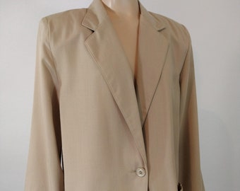 Women's Tan Blazer 80's Oversized Long Sleeves Pockets Shoulder Pads 1 Cool Button Excellent Condition Vintage by SAG HARBOR USA Size 12