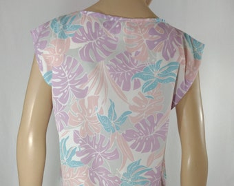 Vintage Avon Sleeveless Top, Pastel Tropical Print, Size 5/6