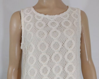 Beige Eyelet Dress Women's Cream Crochet Circles Lace Sleeveless A-line Silhouette Lux Gorgeous Like New Condition by ISAAC MIZRAHI Size M