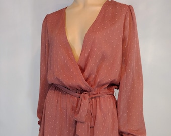 Vintage Lulus Romper: Muted Pink, Long Sleeve, Crossover V-Neck