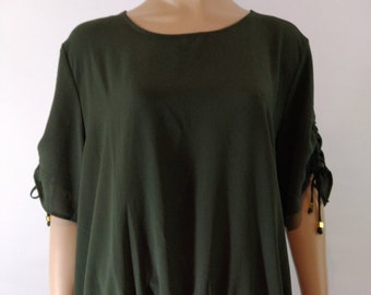 Vintage Michael Kors Blouse, Army Green Gathered Sleeve Top, XL