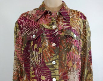 Plus Size Rayon Shirt, Deep Pink Abstract Print, Mother of Pearl Buttons
